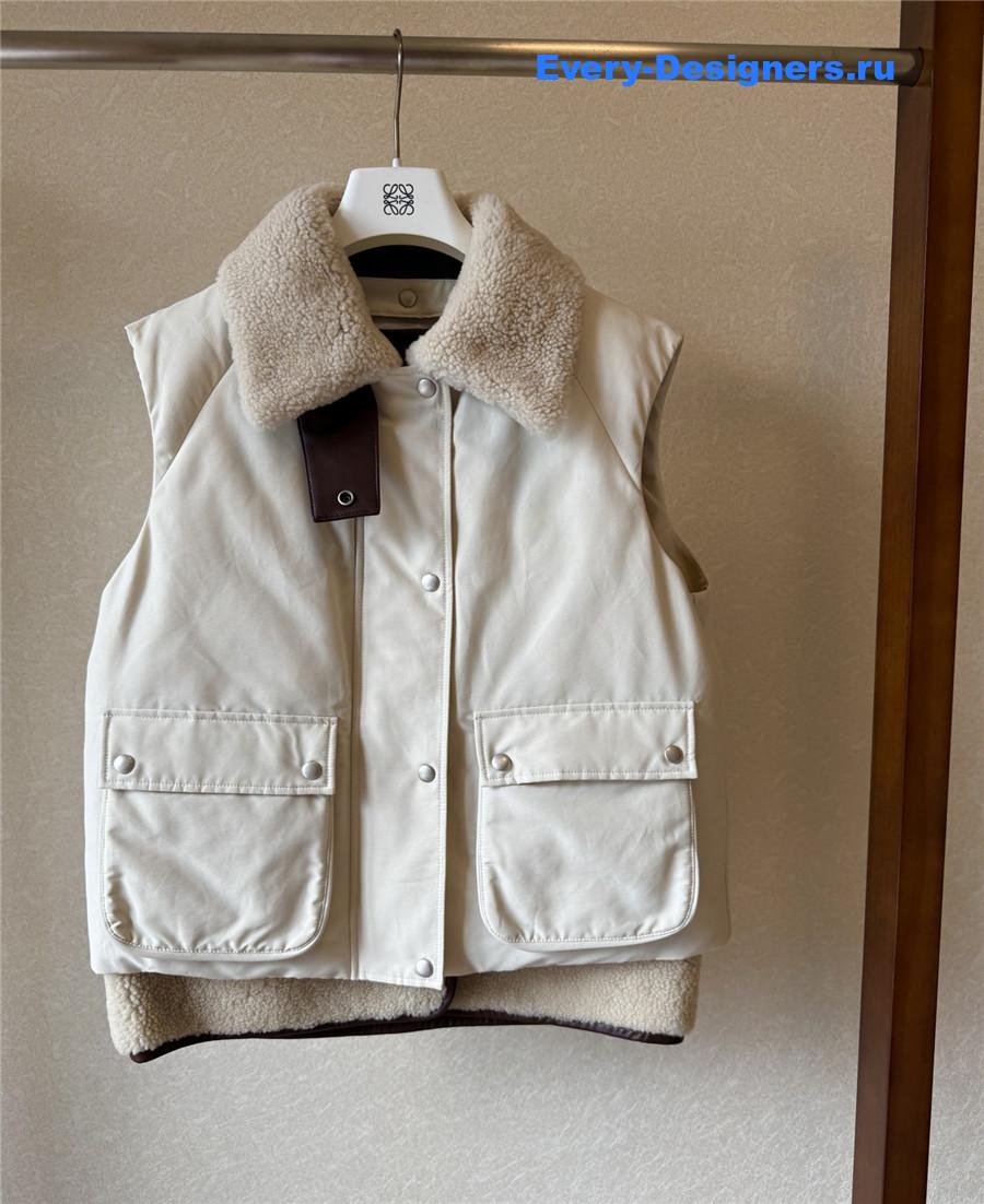 L0ew* white shearling-lined cotton-blend gilet